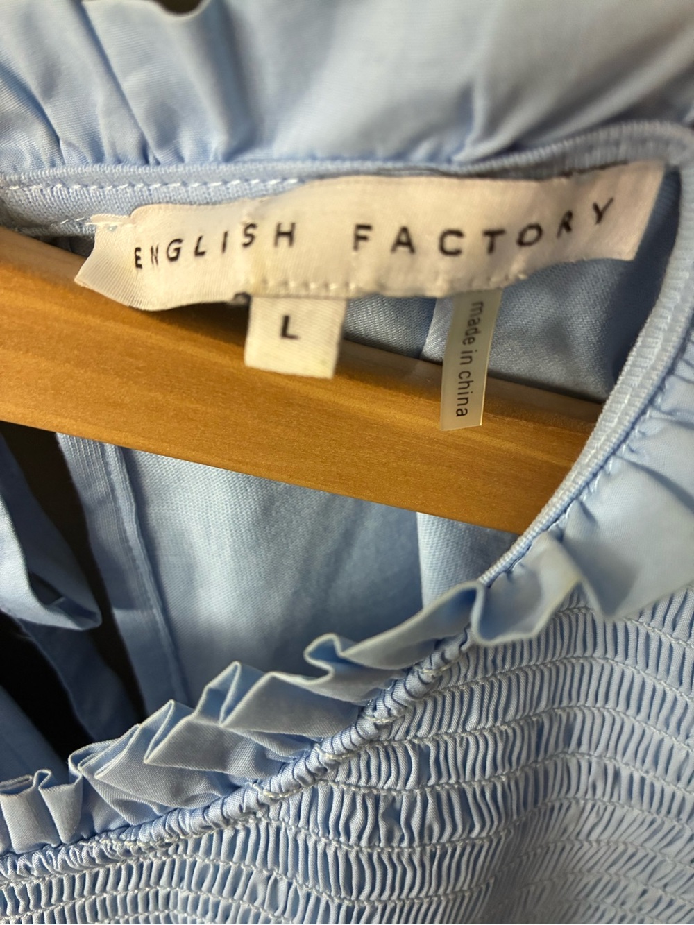 English Factory Light Sky Blue Smocking Yoke Tee. Size Large - Picture 7 of 11